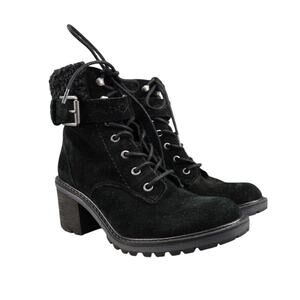 Zodiac Shoes Womens 7 Boots Fashion Combat Block Heel Leather Lace Up Faux Fur